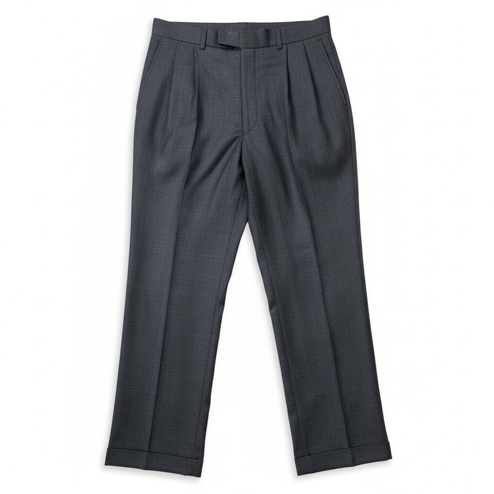 VTG Oxxford Clothes Mansion Mens Charcoal Glen Wool Pleated‎ Cuffed Pants W35